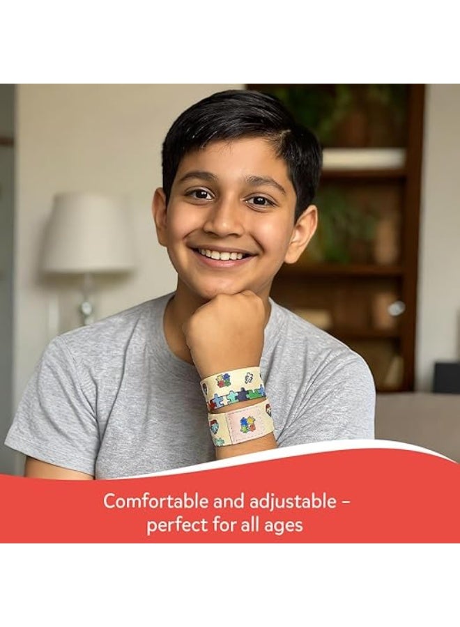 abley's Autism Awareness Support Bracelet, Colorful Puzzle Pattern, Elastic Fabric Band, Sensory Friendly (Hope with Peace Hand Sign) - Image 5